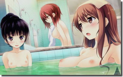 複数の女の子が温泉や銭湯で入浴中の二次元エロ画像 ①
