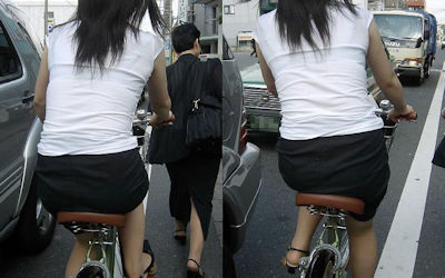 朝からお尻がセクシーな自転車通勤OL街撮り画像 ④