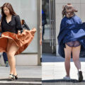 強風 ロングスカート 風パンチラ エロ画像