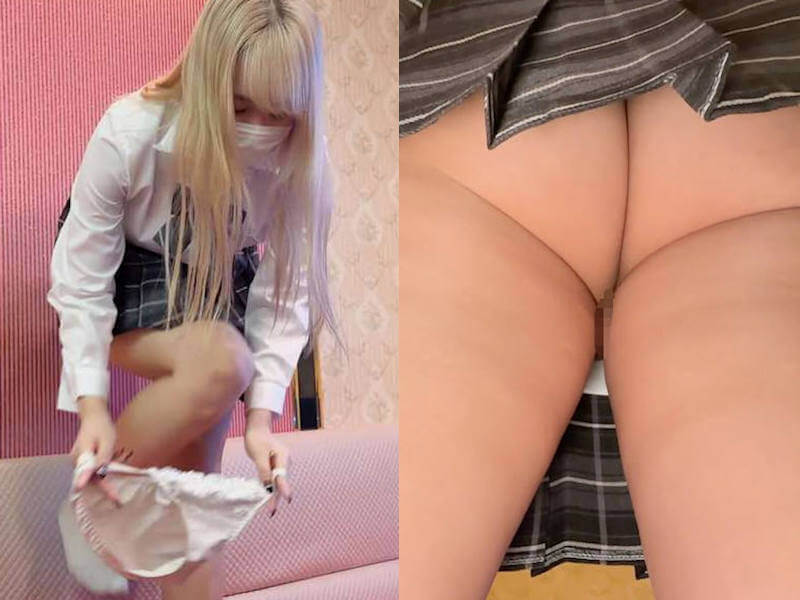 カラオケでノーパンになる制服JKのエロ画像